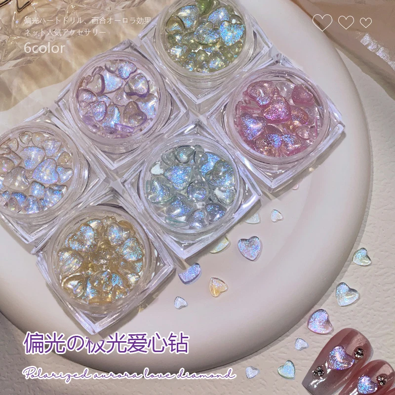 

7/5/4mm Pink/ Ice Transparent Aurora Heart Nail Rhinestone 30/40Pcs Symphony Glitter Heart 3D Resin Love-Heart Manicure Diamond