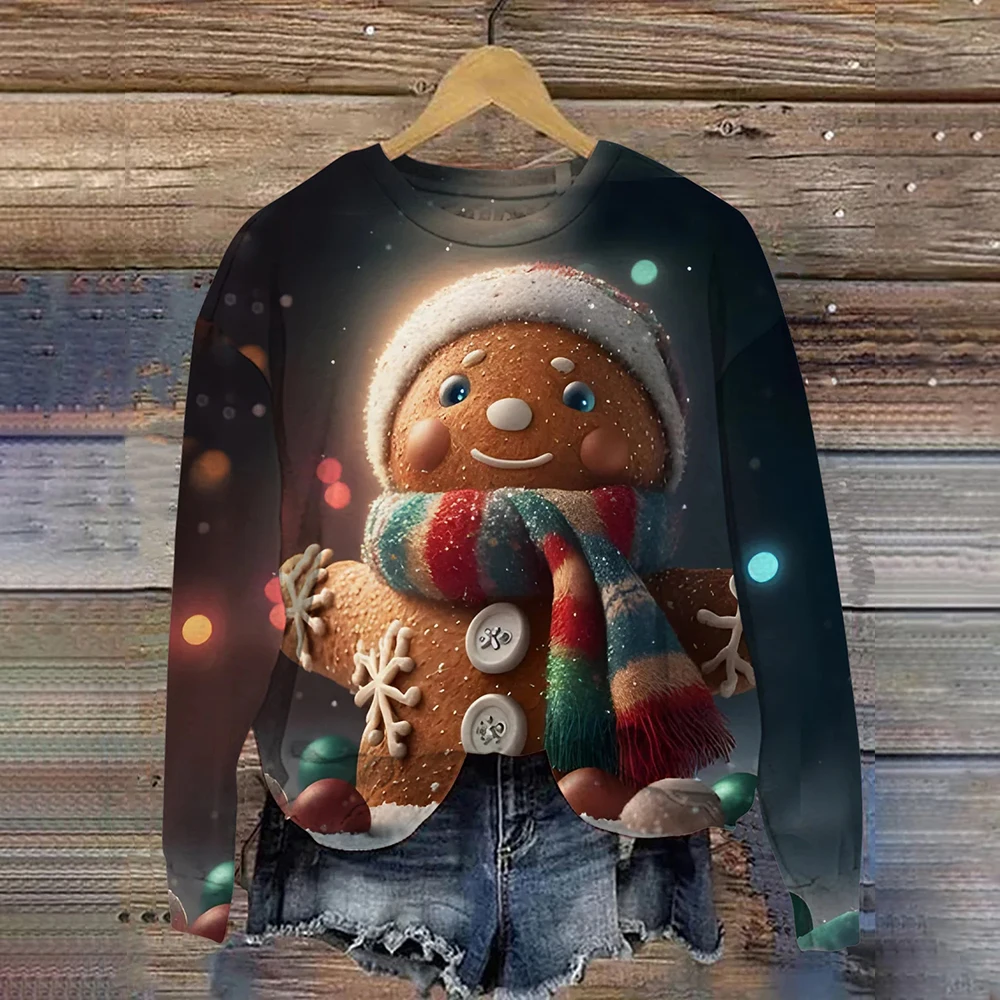 

Women's Hoodies Kawaii Christmas Graphic Top O-Neck Pullover Oversized Christmas Sweatshirt New Year Party Ladies Autumn Clothes