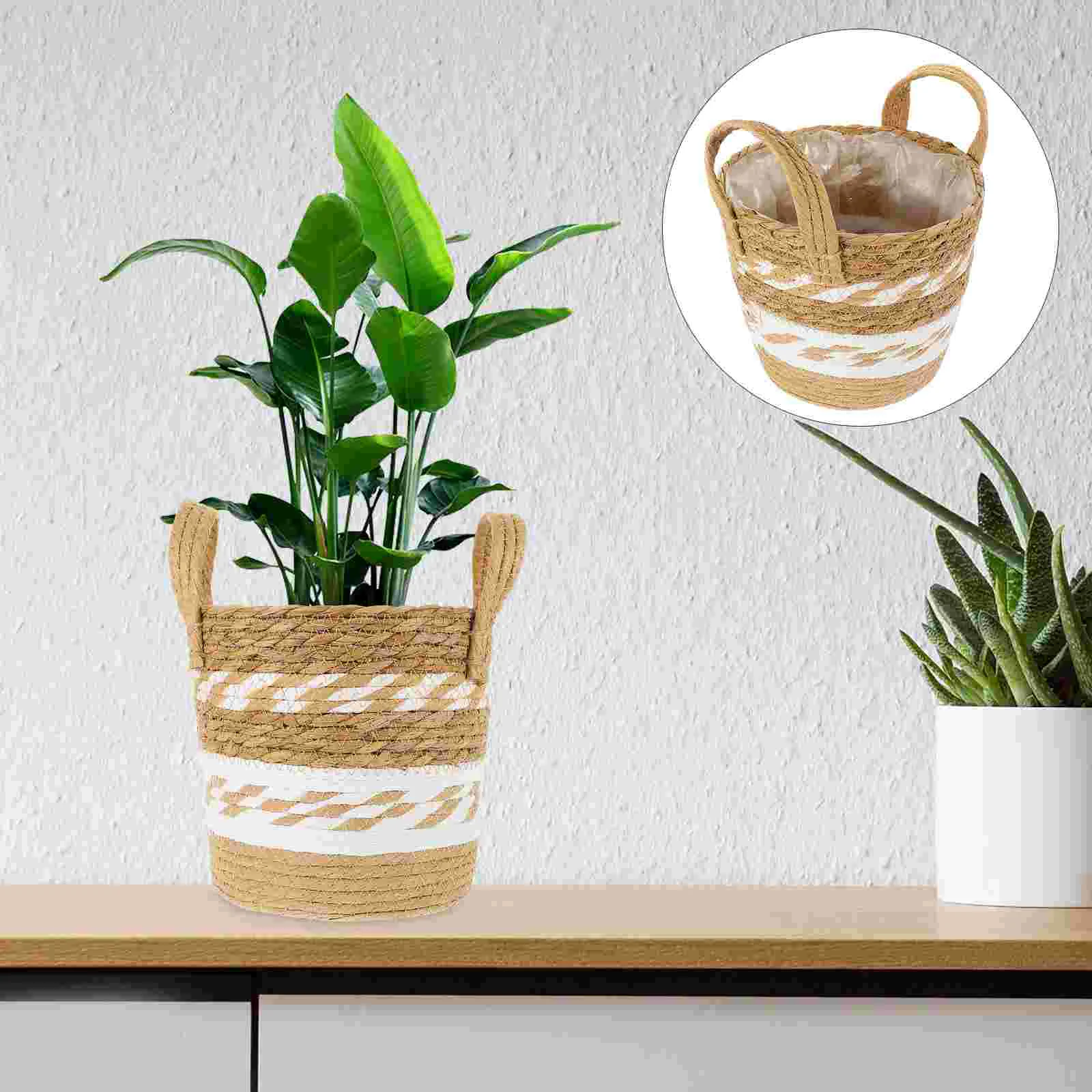 

Basket Woven Planter Seagrass Pot Rattan Baskets Container Storage Large Organizer Belly Grocery Flower Straw Rustic Wicker