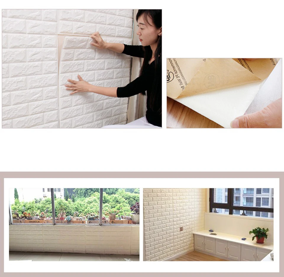 

3D Wall Stickers Brick Stone Pattern Waterproof Self-Adhesive 70cm*77cm 3D Wallpaper Sticker For Kids Room Kitchen Living Room