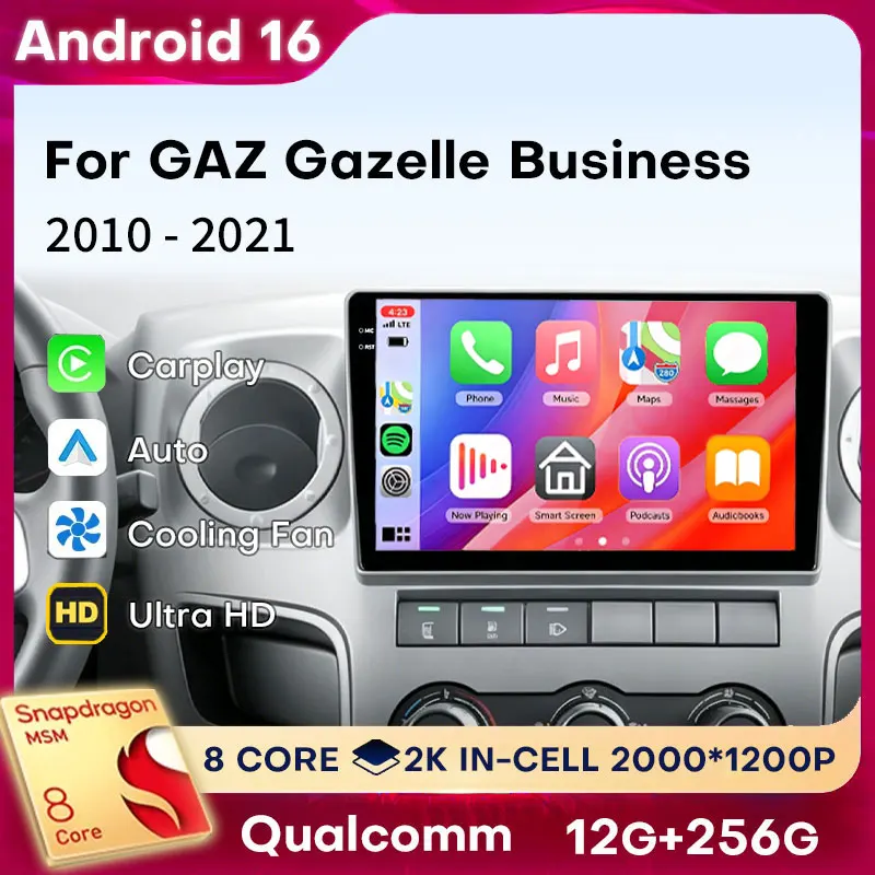 Фото Беспроводной CarPlay Android Auto для GAZ Gazelle Business 2010-2021, Android 16, 8-ядерный процессор, головное устройство, автомобильная магнитола, 4G, 2 DIN, автомагнитола №1