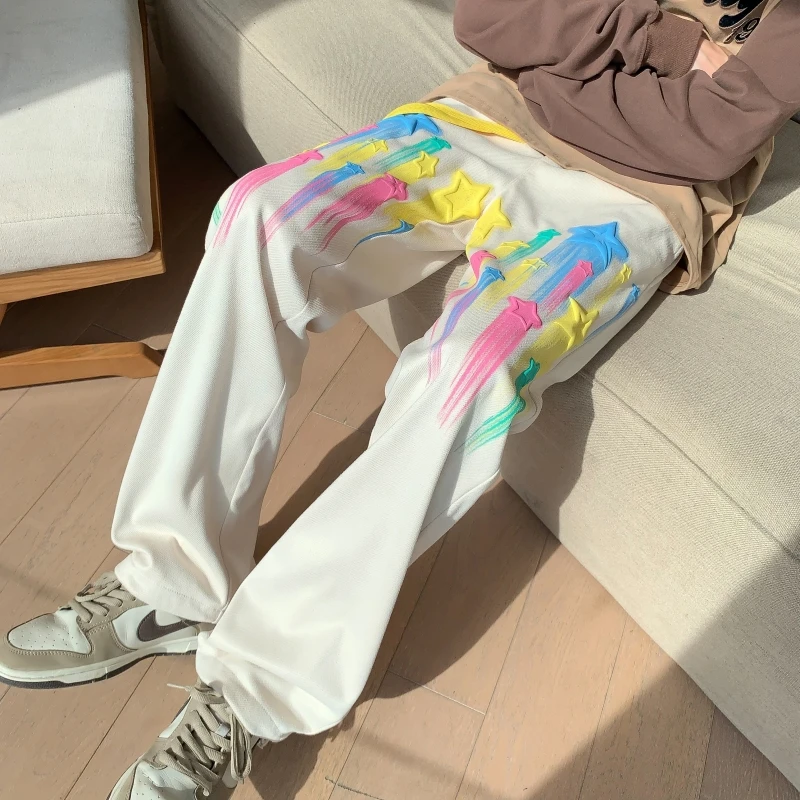 

Foam Rainbow Meteor Print Pants Casual Loose Trousers Sweatpants Couple Neutral Fashion Wide Leg Joggers Hip Hop Street Apparel