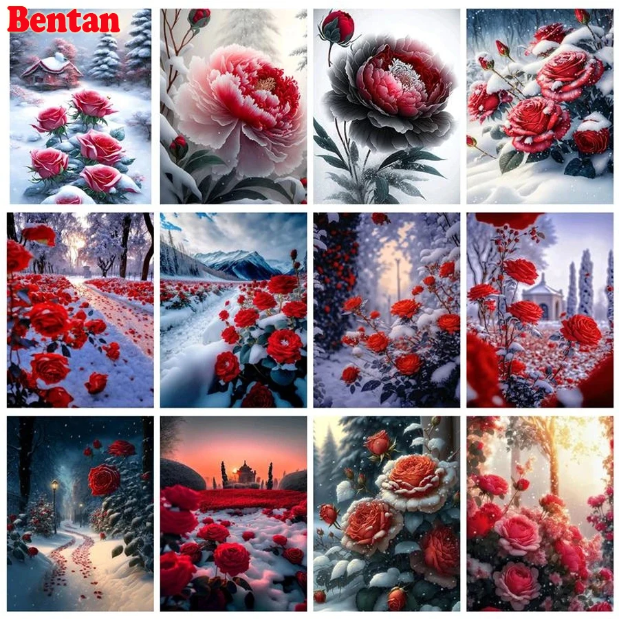 

Алмазная картина «Снежная роза», картина из искусственных камней, вышивка крестиком, мозаика для домашнего декора