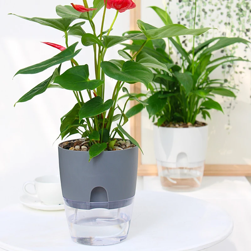 

2-Layer Plant Pot Self-watering Pots with Water Container Round Decorative Flower Pot and planter for Garden and Home Decoration