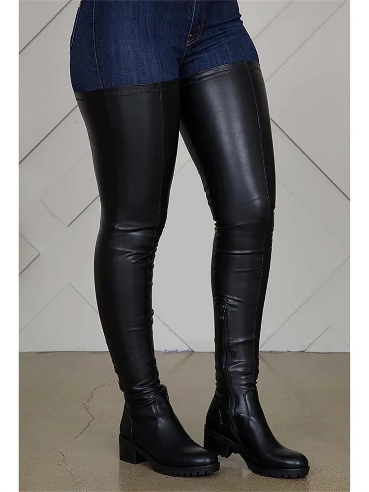 

Low Heel Women Boots 2022 Luxury Retro Round Head Elastic Force Over The Knee Casual Altas Plus Size Mujer Sobre Rodilla