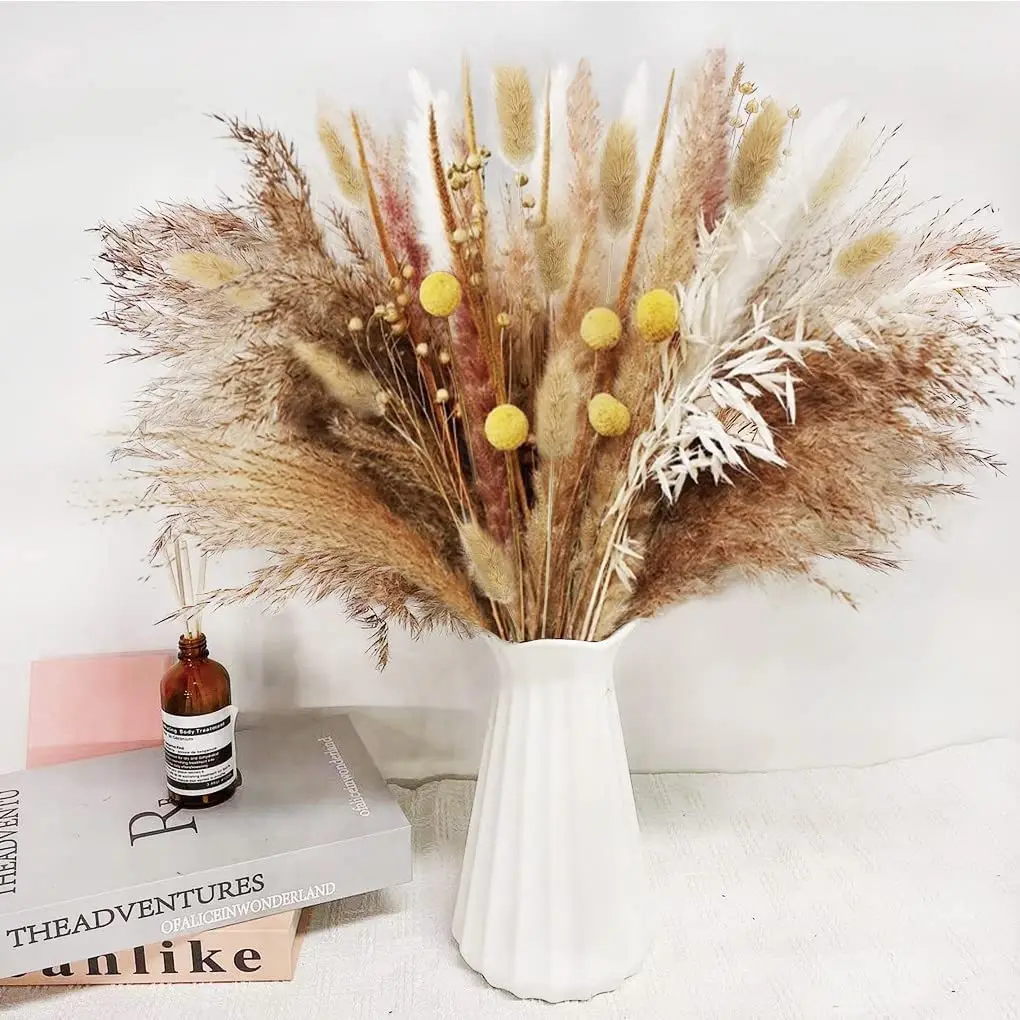 

Dried Natural Pampas Grass 90Pcs Dried Flowers Arrangements Bunny Tails for vase Boho Home Wedding Decor Christmas Decoration