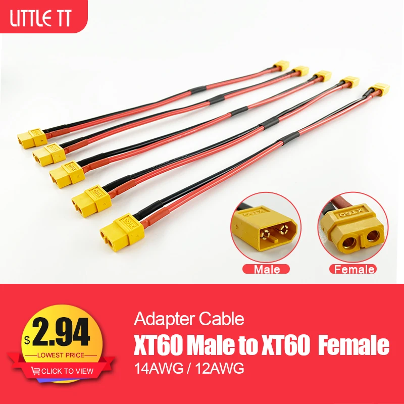 

XT60 Female to XT60 Male Adapter Connectors 14AWG 12AWG Extension Cable Leads Adapte For RC Lipo Battery Motor