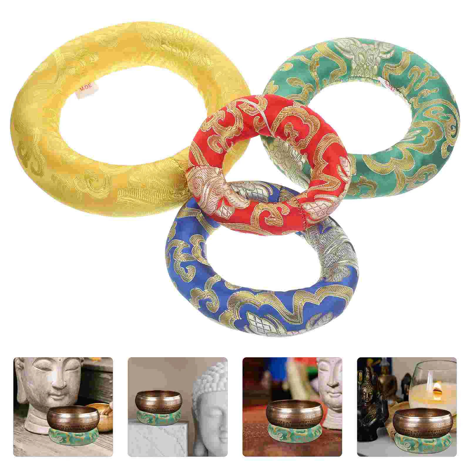 

4 Pcs Mat Bowl Cushion Singing Round Ring Decor Table Pad Crystal Coasters Bowls Base Durable Parts