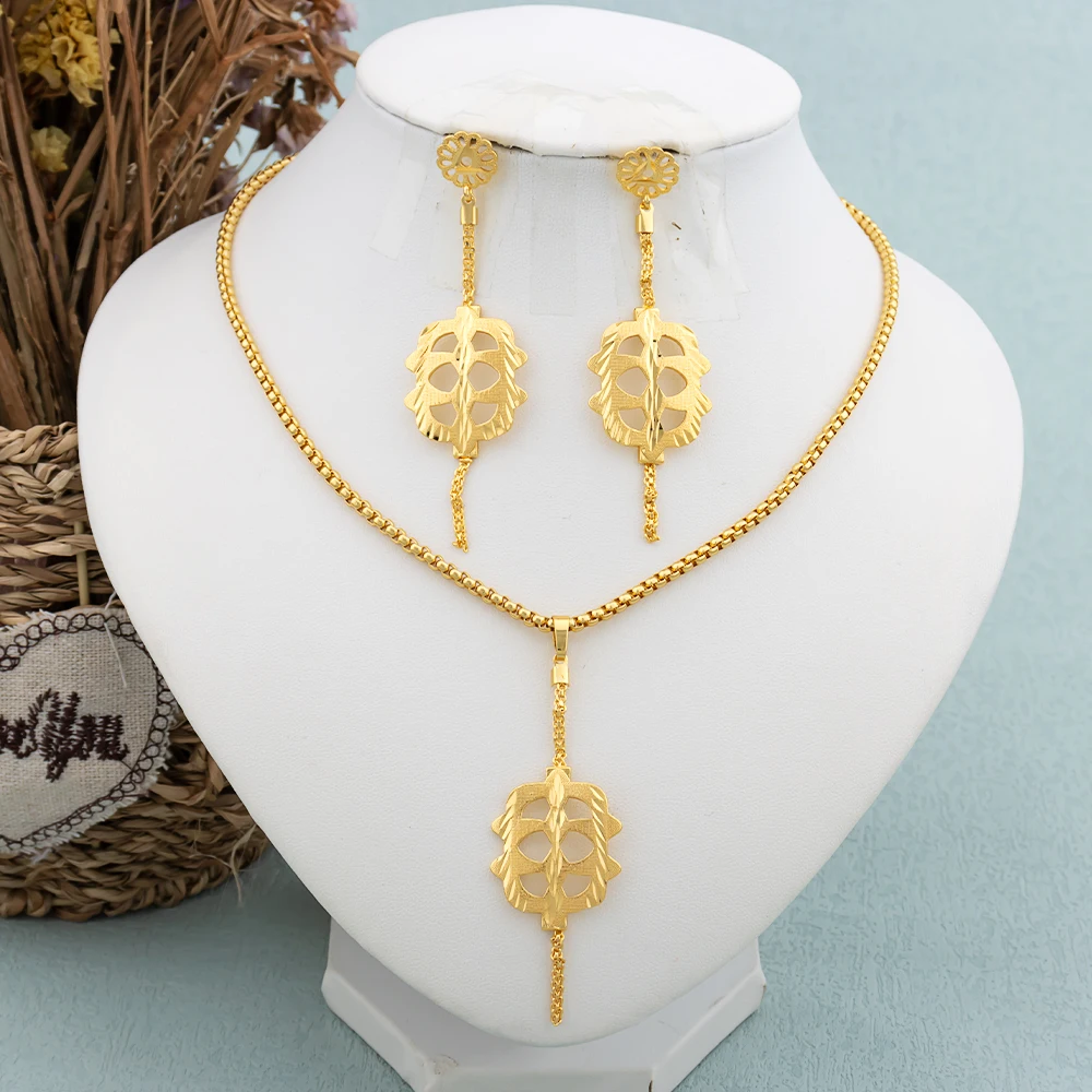 

Italy Jewelry Sets for Women Dubai Turkish Necklace Long Tassel Earrings Copper Jewelry Ladies Elegant Chain Pendant Bride Gift
