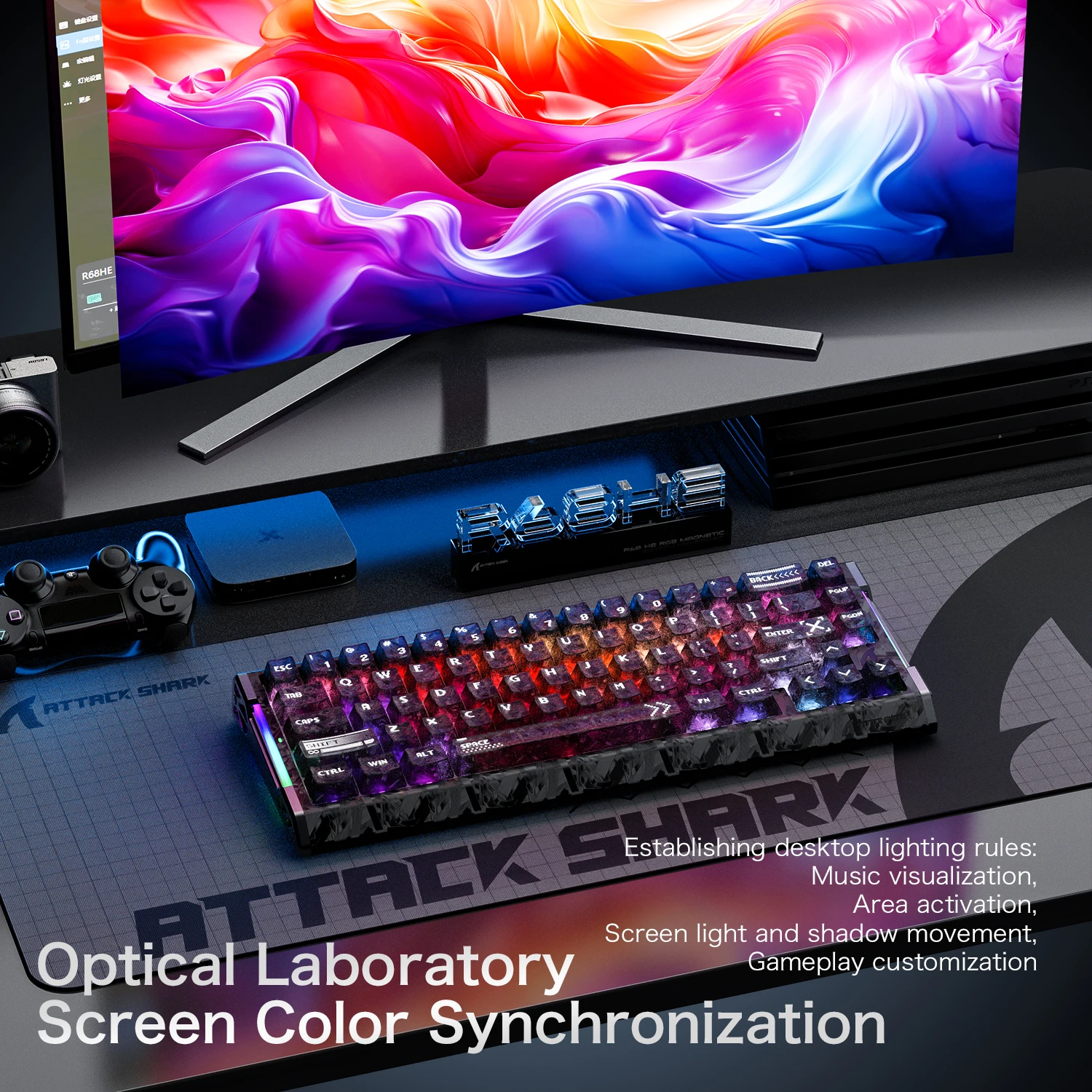 Игровая клавиатура ATTACK SHARK R68 HE 8000 Гц с карбоновыми волокнами и быстрым откликом, 60% RGB, проводная, с датчиками Холла, магнитная, из алюминия с ЧПУ (art.: 3920d8a486db7) - 3920d8a486db7