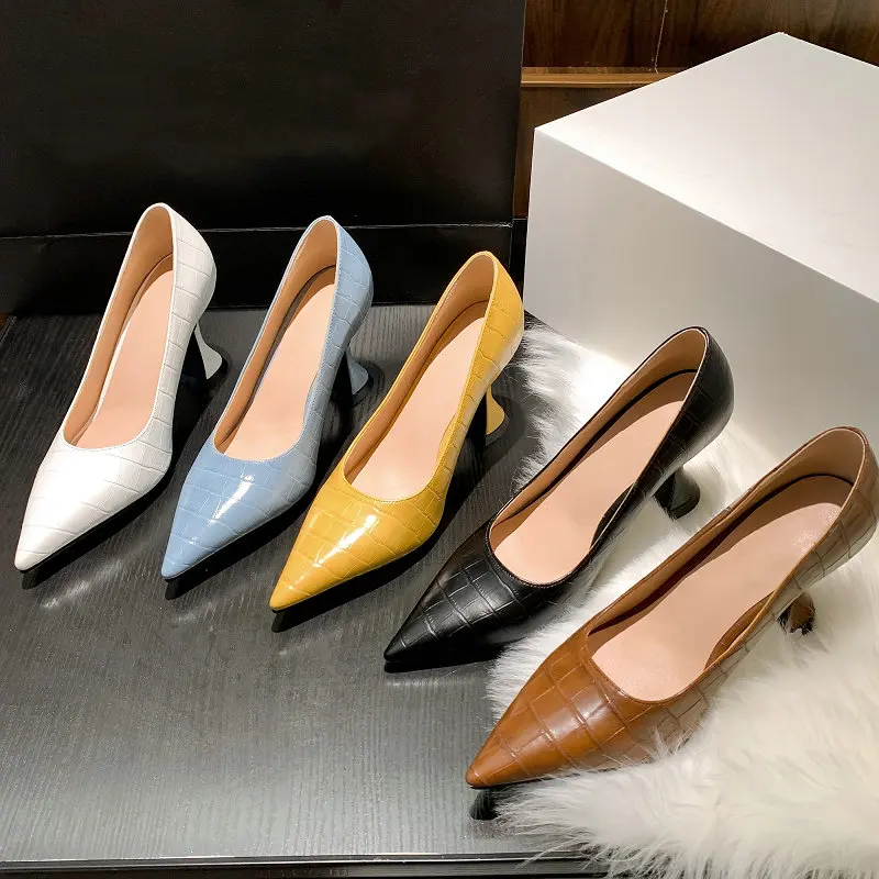 

Mature Elegant Lady Office Pumps Women Shoes Plis Size 33-43 Pointed Toe Wine Cup High Heeled Loafers Blue Yellow Stiletto Heels