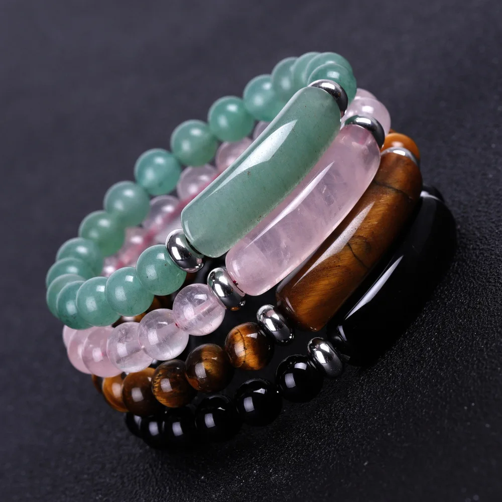 

7 Color Natural Gem Stone Bracelet Women Fashion Quartz Beads Bangles Pink Crystal Tiger Eye Green Tanglin Wristband Jewelry
