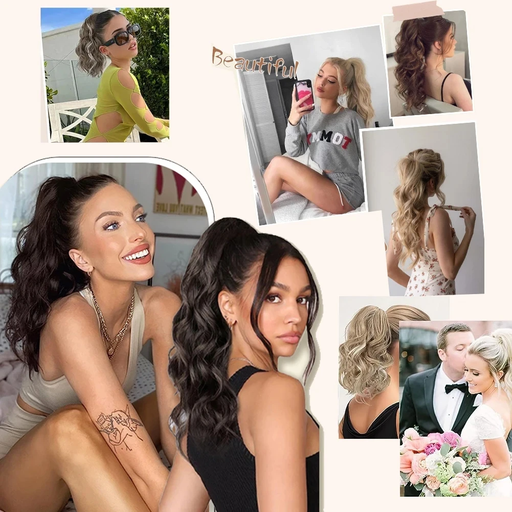 Длинные вьющиеся волнистые удлинители конского хвоста с зажимом для когтей