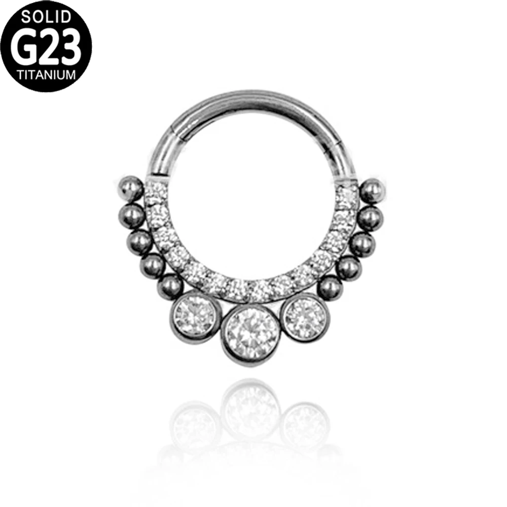 G23 Titanium Nose Ring Hoop Septum Clicker CZ Zircon Lip Ear Cartilage Tragus Helix Nose Studs Hinged Segment Piercing Jewelry