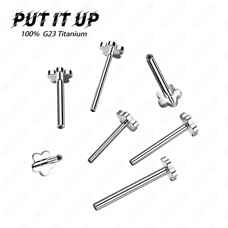 

10pcs G23 Titanium Implant Grade Flower Base for Labret Lip Piercing 16G Internal Thread Ti 6AL-4V ELI High Polish Piercing