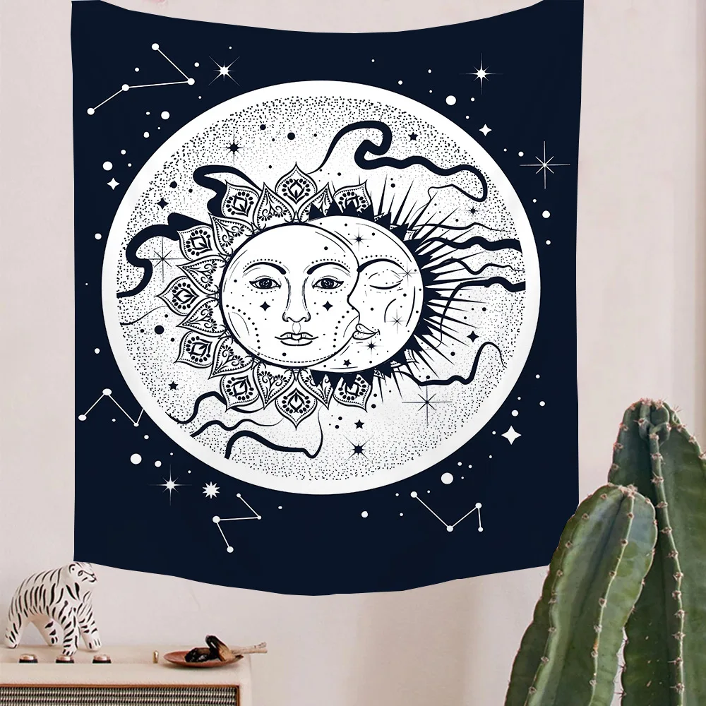 

Bohemian Tapestry Rectangle Sun and Moon Home Decor Large Wall Tapestries Living Room Bedroom Outdoor Chic Decoration