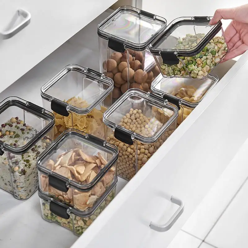 

Plastic Transparent Multigrain Spices Storage Boxes Airtight Cans Sealed Food Storage Container Portable Kitchen Accessories New