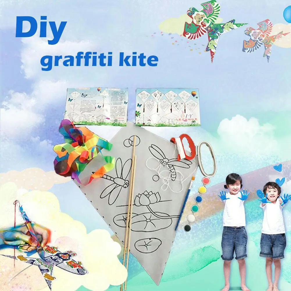 

Rainbow Kite Kids DIY Pattern Coloring White Flying Beach Kit Fly Easy Outdoor Paper Painting Making Crat Party Decor Coloring