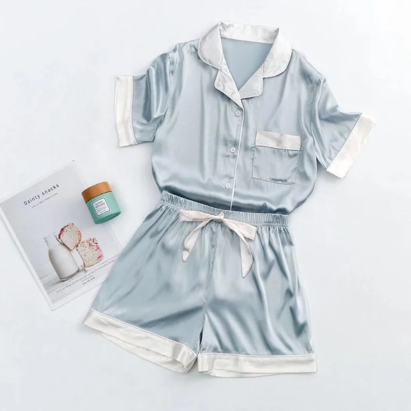 Silk pajamas women's summer short-sleeved shorts thin section sweet girly temperament ice silk home service suit