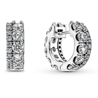 authentic 925 sterling silver moments double band pave with crystal hoop earrings for women wedding gift pandora jewelry