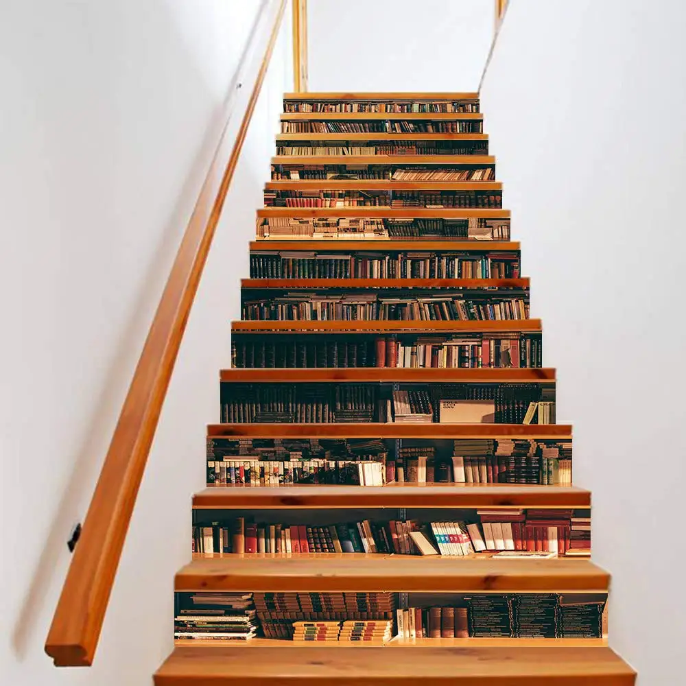 

Винтажные книжные полки, наклейки для лестницы, ретро-наклейки для лестницы, книжки, обучение, лестница, Самоклеящиеся украшения для дома