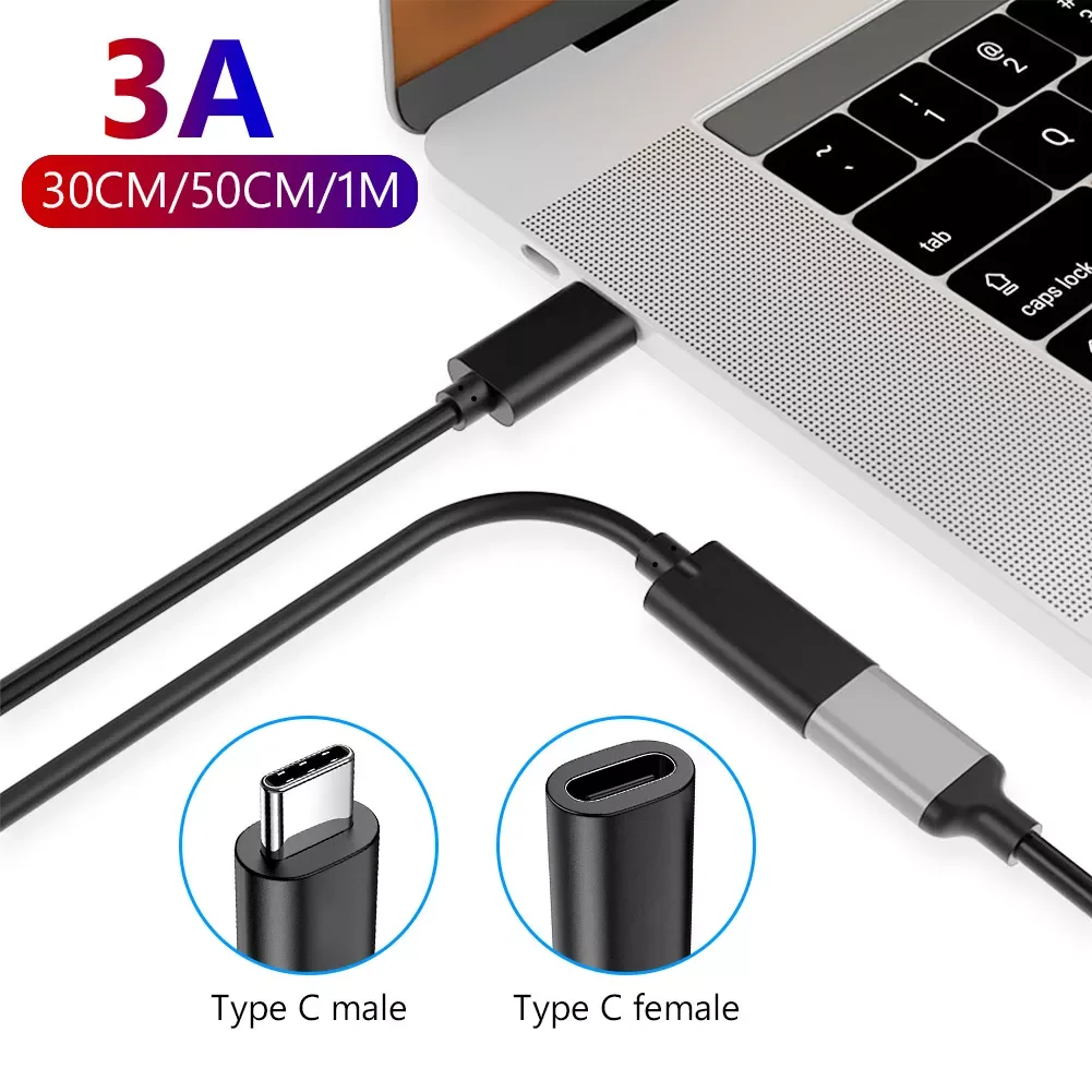 

10Gbps Gen2 Type-C USB 3.1 Male To USB-C Female Extension Data 100W Charging Cable Extender Cord Reversible Design 0.3M 0.5m 1m