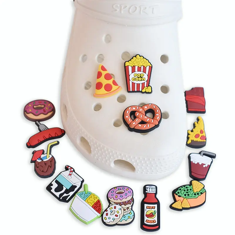 

1pcs Food Drink Pizza Croc Charms PVC Shoe Charms Accessories DIY Shoe Decoration For Croc Jibz Kids Favor X-mas Gift