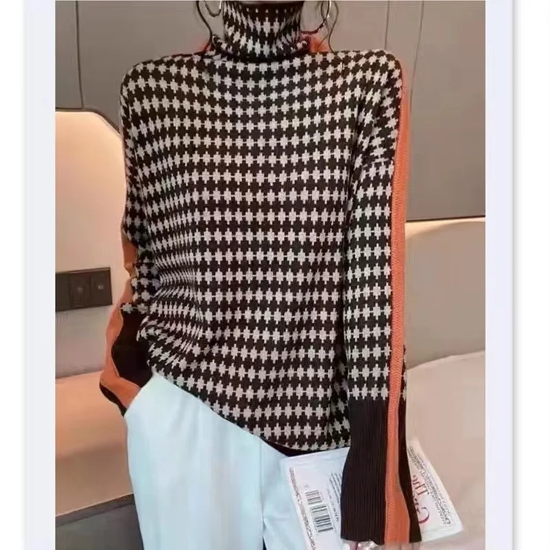 

Свободная кашемировая рубашка в ленивом стиле, женский осенне-зимний вязаный пуловер с высоким воротником и длинными рукавами, новинка 2022, ...