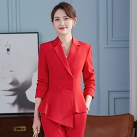 korean autumn suit large size office women business white collar formal dress professional dress work clothes red suit pants