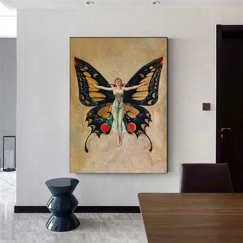 

Vintage The Flapper Art Prints Paintings Frank Xavier Leyendecker Butterfly Canvas Posters Fashion Wall Picture For Home Decor