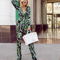 fashion womens blazer office suit spring and autumn pantsuit printing long sleeve suit trousers blazer women muje two piece