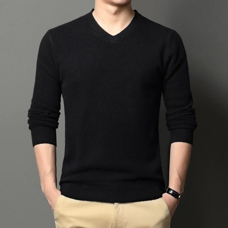 

Мужской свитер с V-образным вырезом, зимний однотонный шерстяной свитер с V-образным вырезом