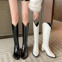 Retro Autumn Winter Black Knee High Boots Big Size 41 43 Women Comfy Walking Female Western Cowboy Boot For Dropshipping Shoes