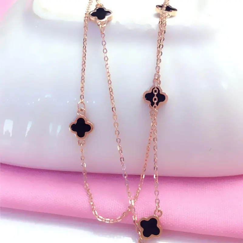 

Женский браслет из черной эмали, двухслойный браслет с подвесками из красного розового золота 14 к, 585 пурпурное золото