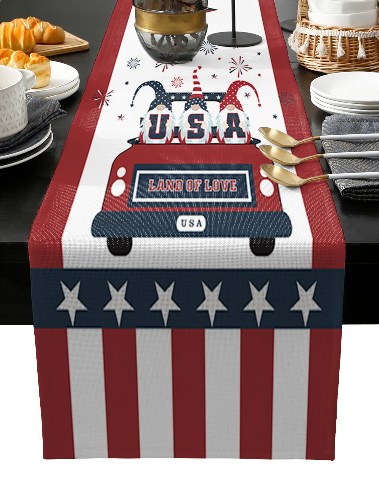 

Independence Day Gnome Truck Table Runner Wedding Festival Table Decoration Home Decor Kitchen Table Runners Placemats