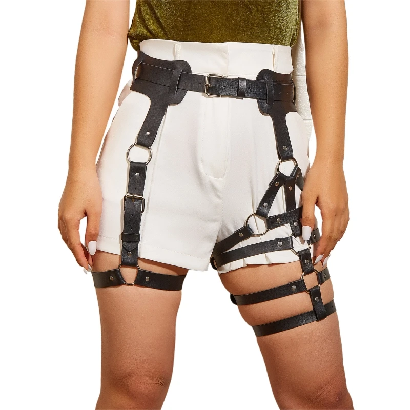 

MXMB Leather Garter Belt Harness Waist Garter Belt Punk Thigh Harness Body Harness Leather Sword Belt Leg Loops Thigh Rings