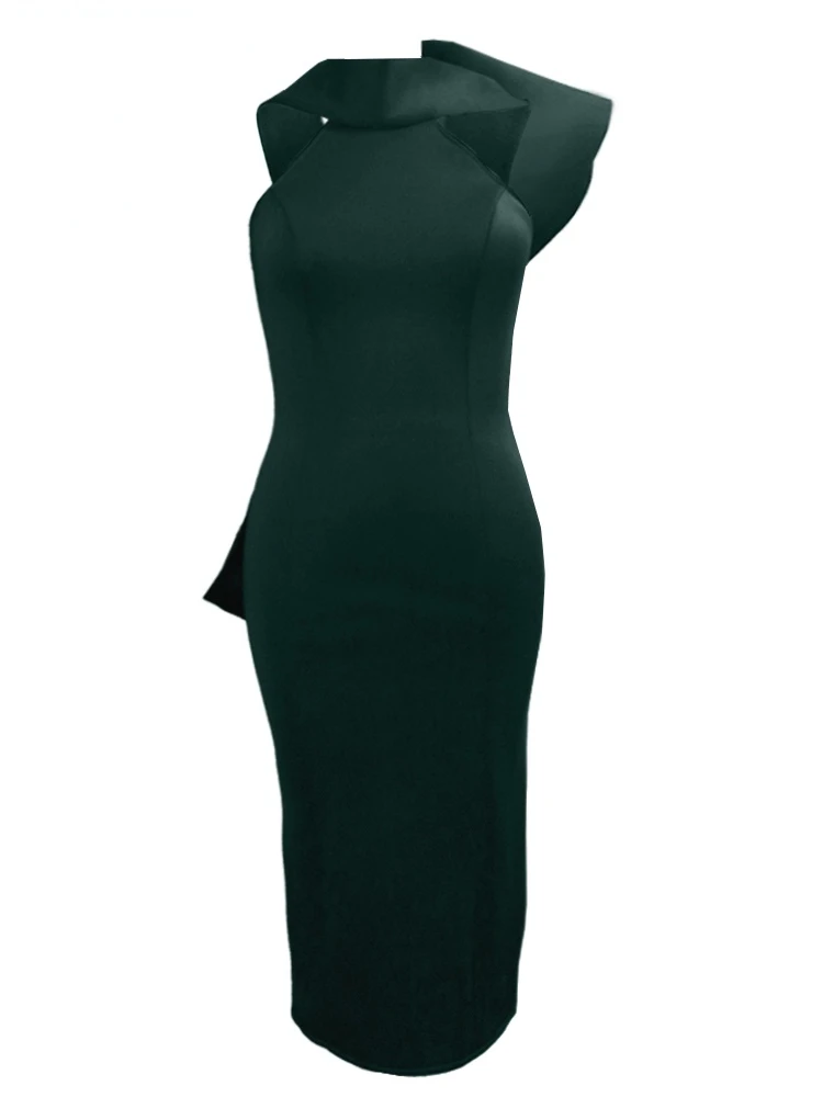 Женское платье с открытой спиной и бантом-бабочкой темно-зеленое сексуальное для