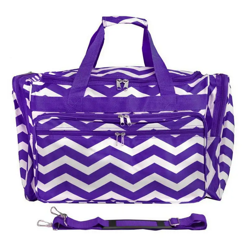 Durable, Spacious, Lightweight, Compact 19-inch Chevron Navy White Stylish Duffel Bag - Perfect for Travel Carry-on.