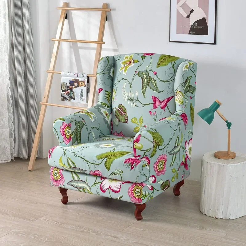 

Floral Printed Wing Stretch Chair Cover Nordic Removable Spandex Armchair Covers Relax Sofa Slipcovers With Seat Cushion Covers