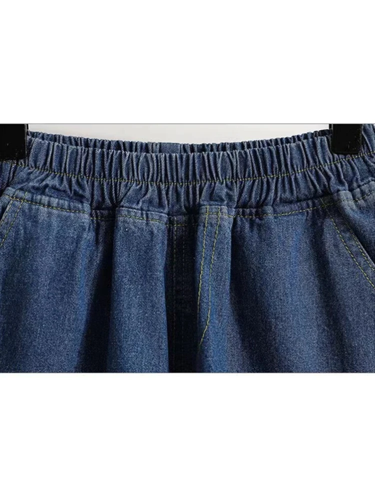 Джинсовые шорты с завышенной талией кружевные синие плиссированные летние новые