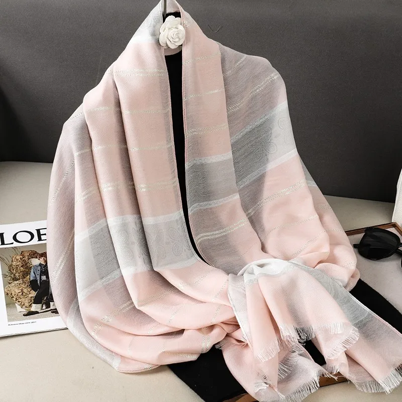 Женский хлопковый жаккардовый шарф длинный теплый из пашмины в богемном стиле