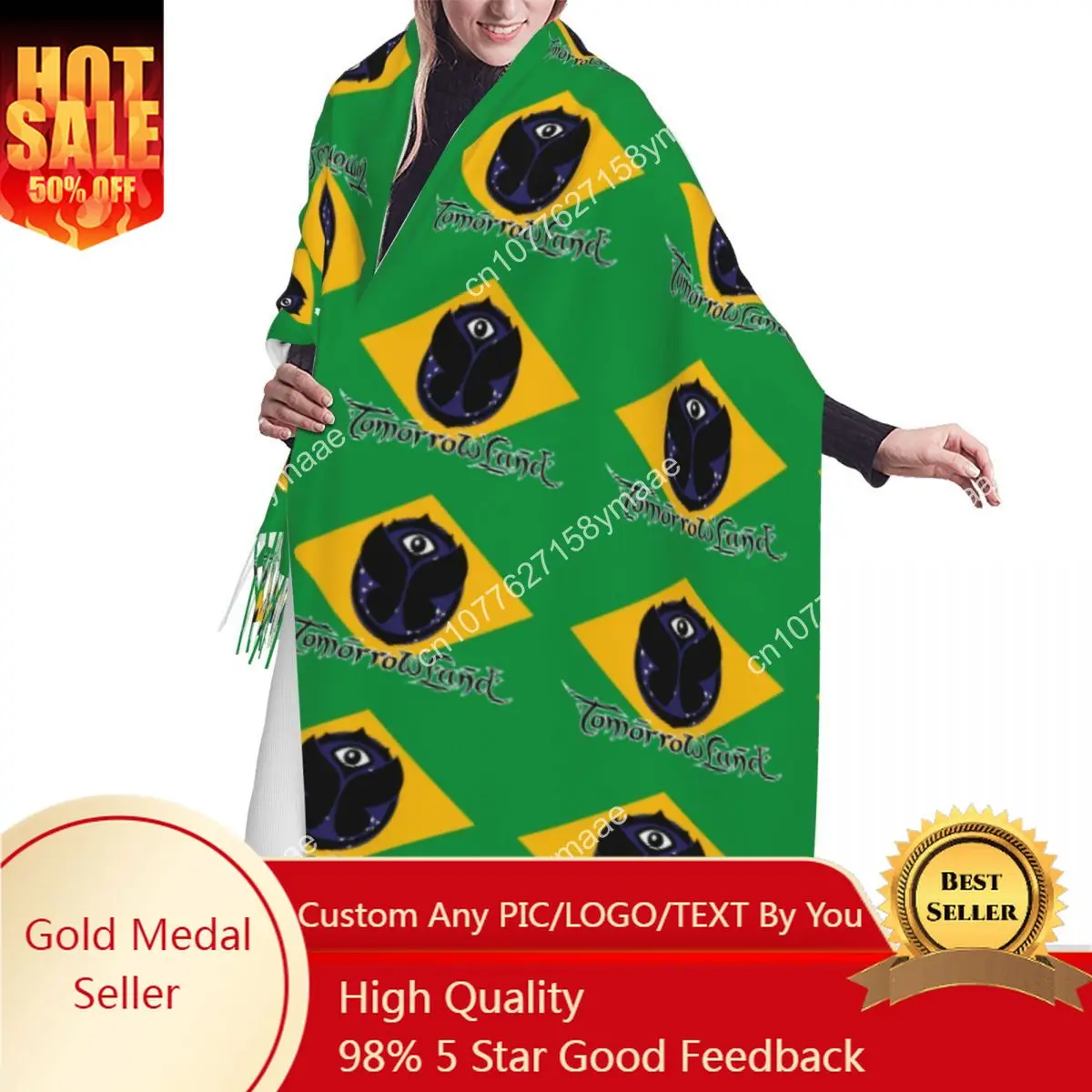 

Custom Saudi Arabia Flag Brazil Tomorrowland Scarf Wrap Women Long Winter Fall Warm Tassel Shawl Unisex Versatile Female Scarves