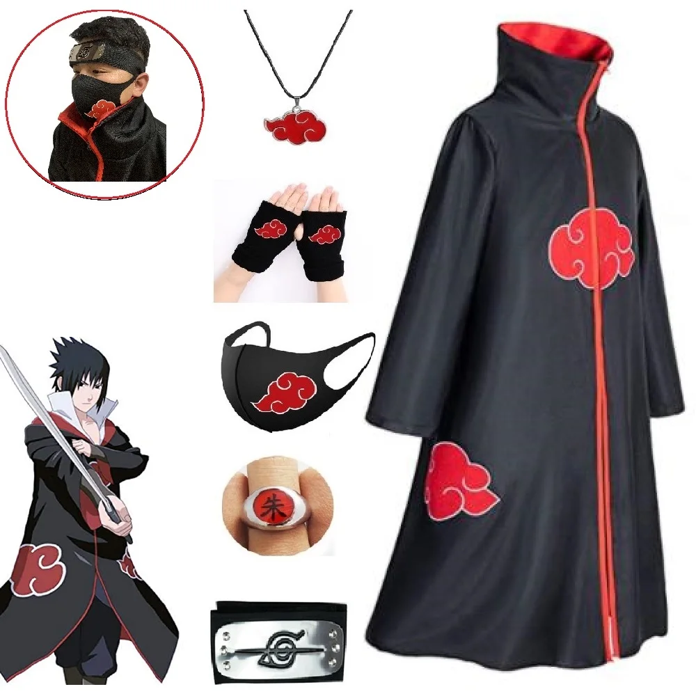 

Akatsuki Costume With Headband And Ring Akatsuki Halloween Cloak Cape Itachi Robe Cosplay Anime Costume With Konoha Bandeau