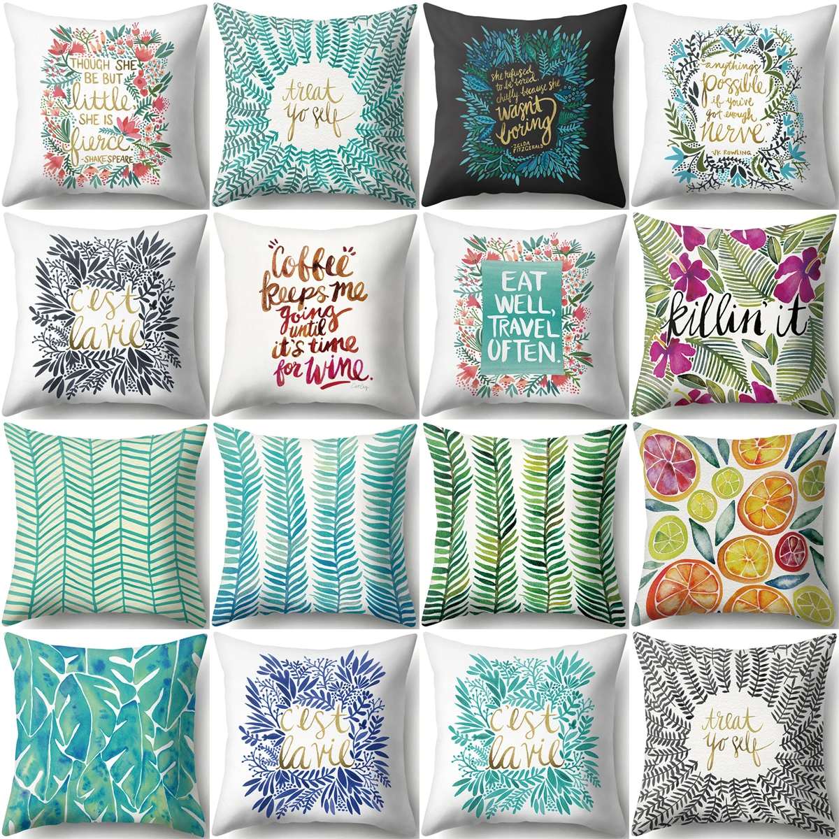 

ZHENHE Simple Grass Circle Short Sentences Pillow Case Home Decoration Cushion Cover Bedroom Sofa Decor Pillow Cover 18x18 Inch