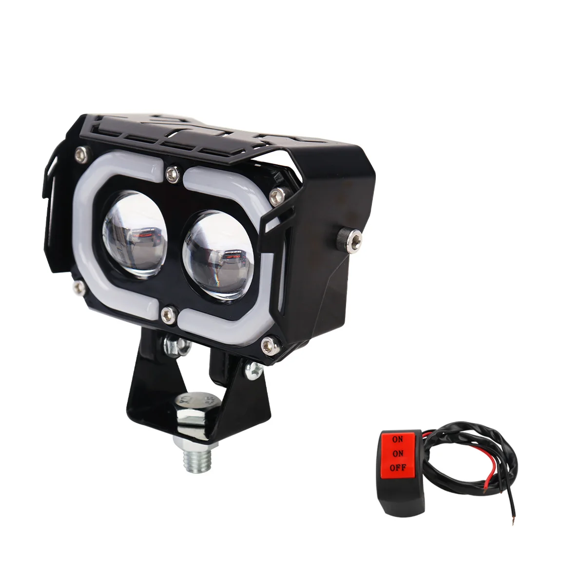 

1 шт., универсальные 12 В, прожекторы для мотоциклов, фара с двумя линзами, белый, желтый, дальнего/ближнего света, RGB, ангельские глазки, светодиодные фары дальнего света