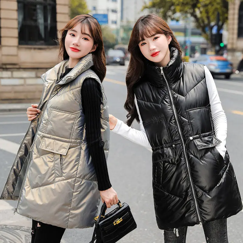 

2022 New Autumn Winter Women Keep Warm Vest Solid Mid-length Hooded Slim Outerwear Autumn Thicken Cotton Waistcoat Female A71