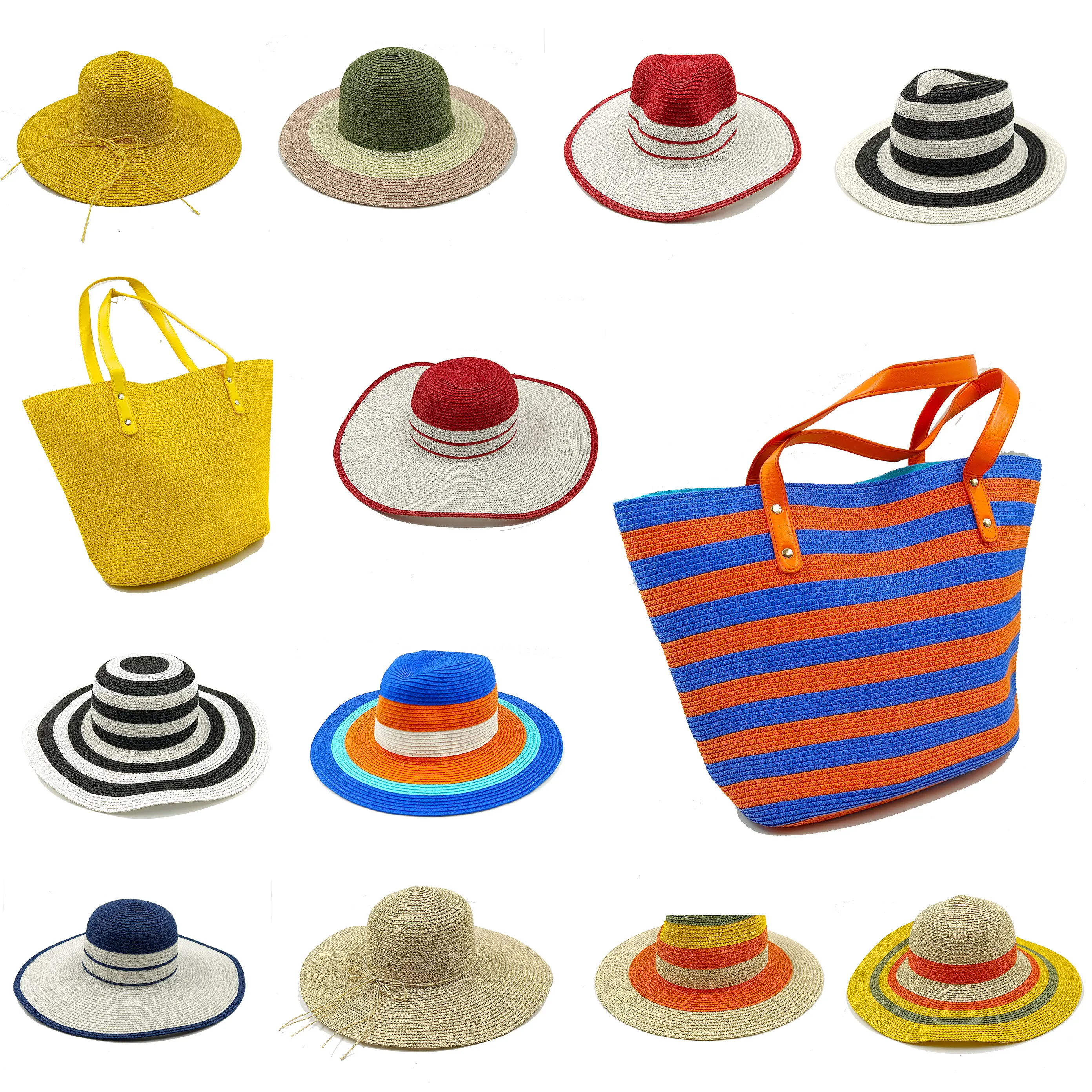 

2023 new cross-body bag straw hat set color matching sun hat set Panama outdoor beach men's and women's travel straw hat Шляпа