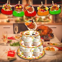 3 layers autumn fall maple leaf pumpkin turkey theme small cake cupcake display stand thanksgiving day carnival party decoration
