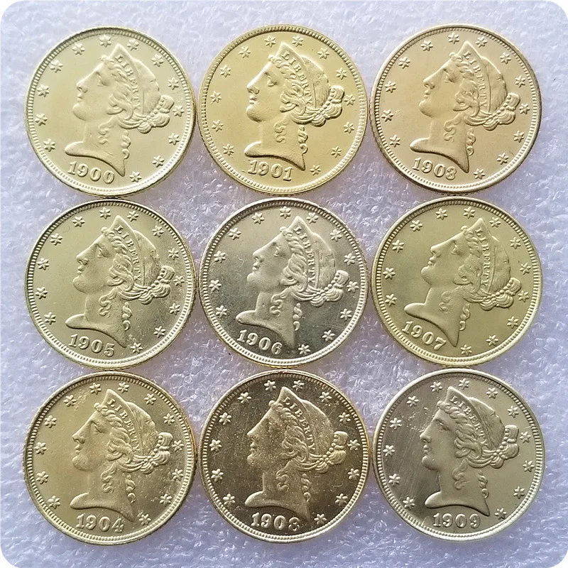 

9 Different Years American Brass Gold Plated Commemorative Collector Coin Gift Lucky Challenge Coin