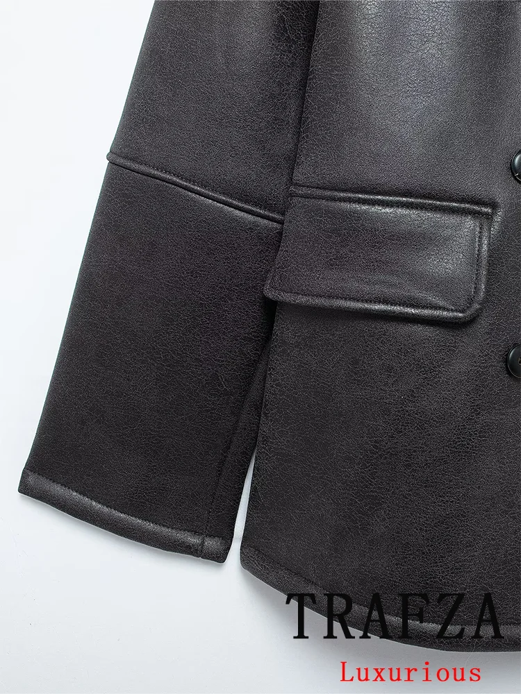 TRAFZA винтажные повседневные шикарные женские куртки с карманами двубортное